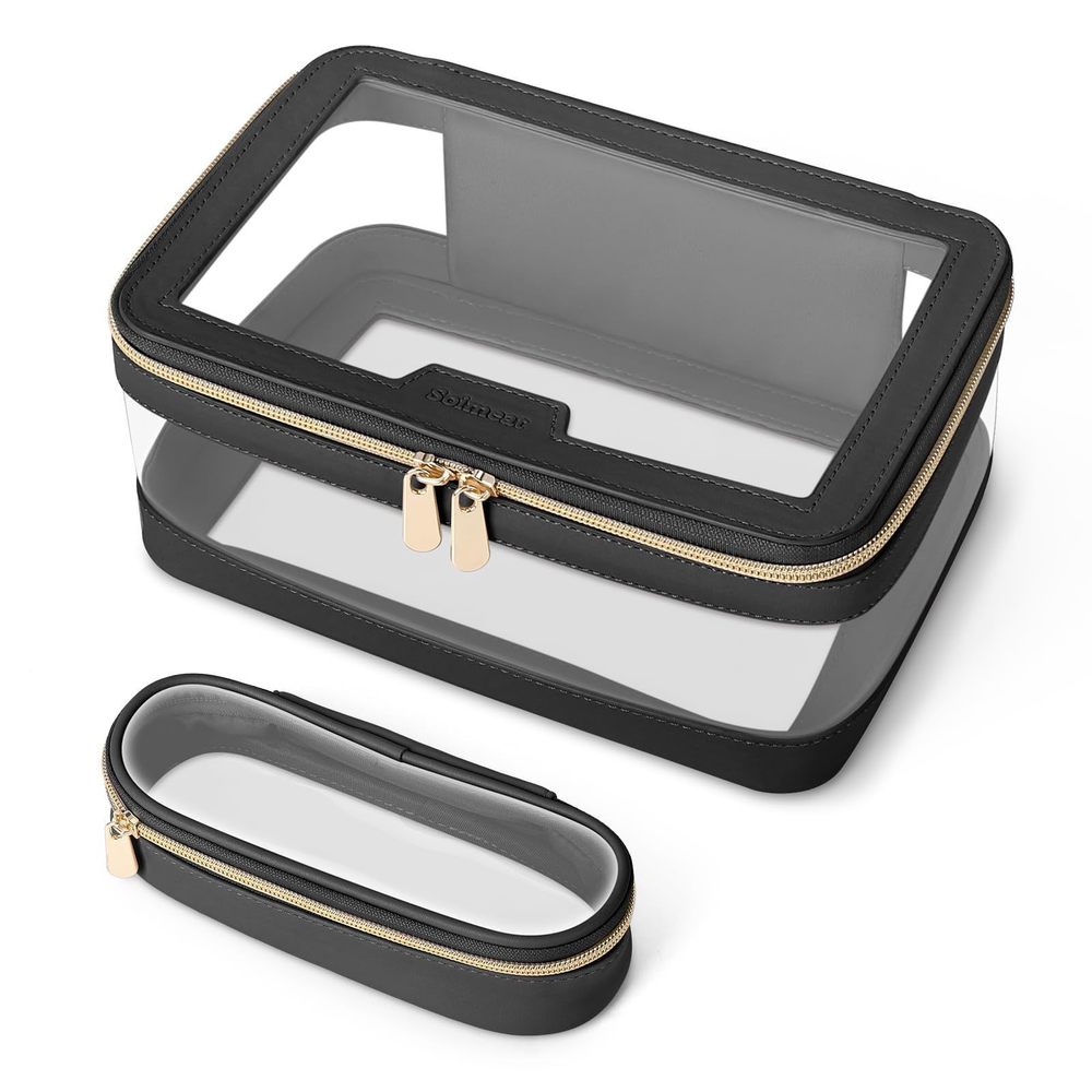 Travel Clear Makeup Bag With Makeup Brush Bag, Leather Makeup Case Toiletry🙃